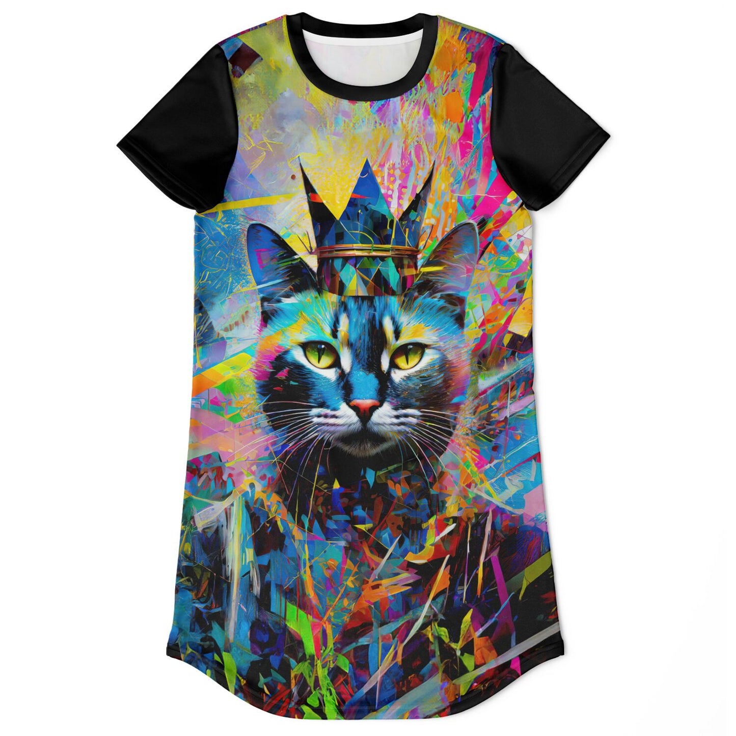 Royal Whiskers T-Shirt Dress - Vibrant and Majestic