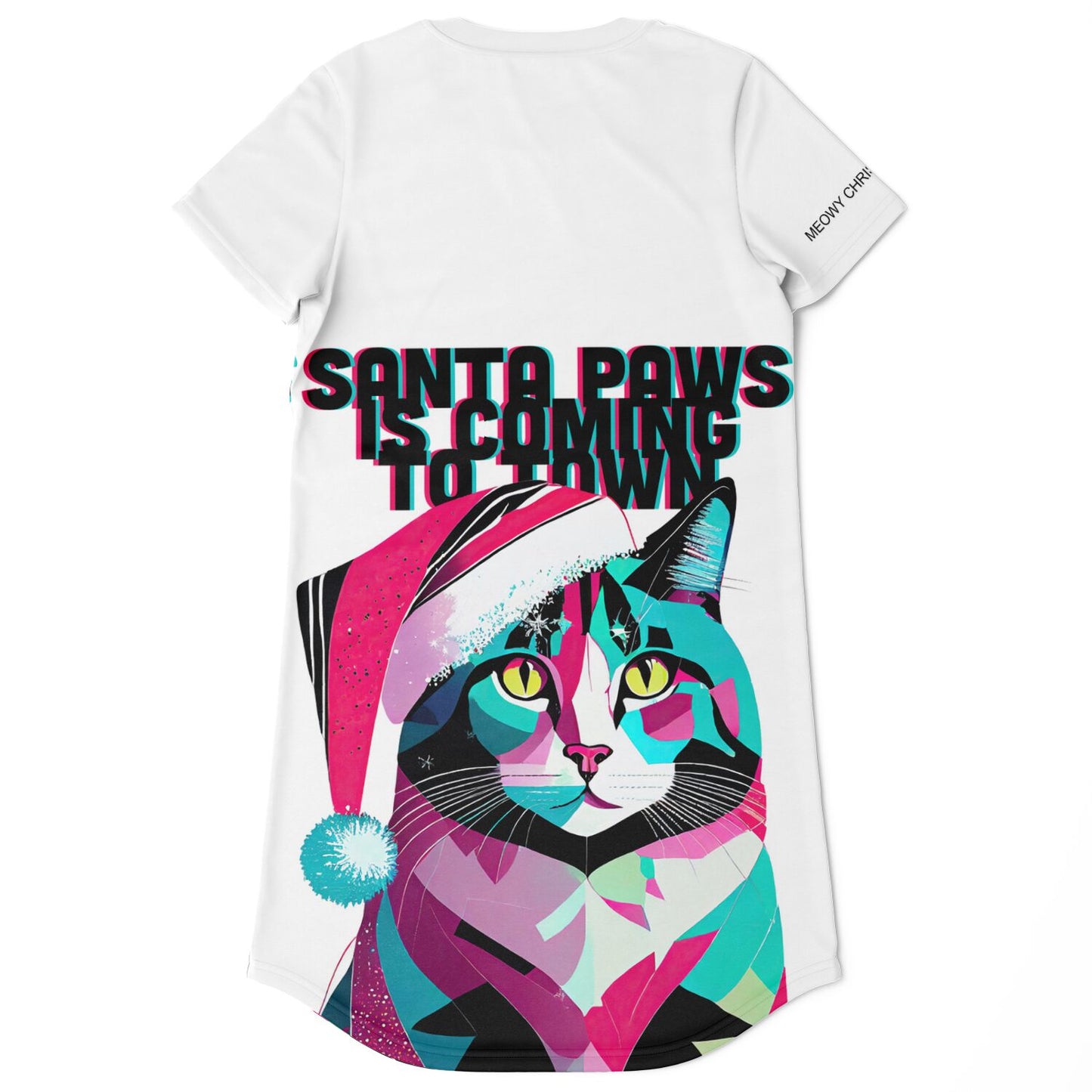 Santa Paws Holiday T-Shirt Dress: Festive, Bold, and Full of Cat-titude