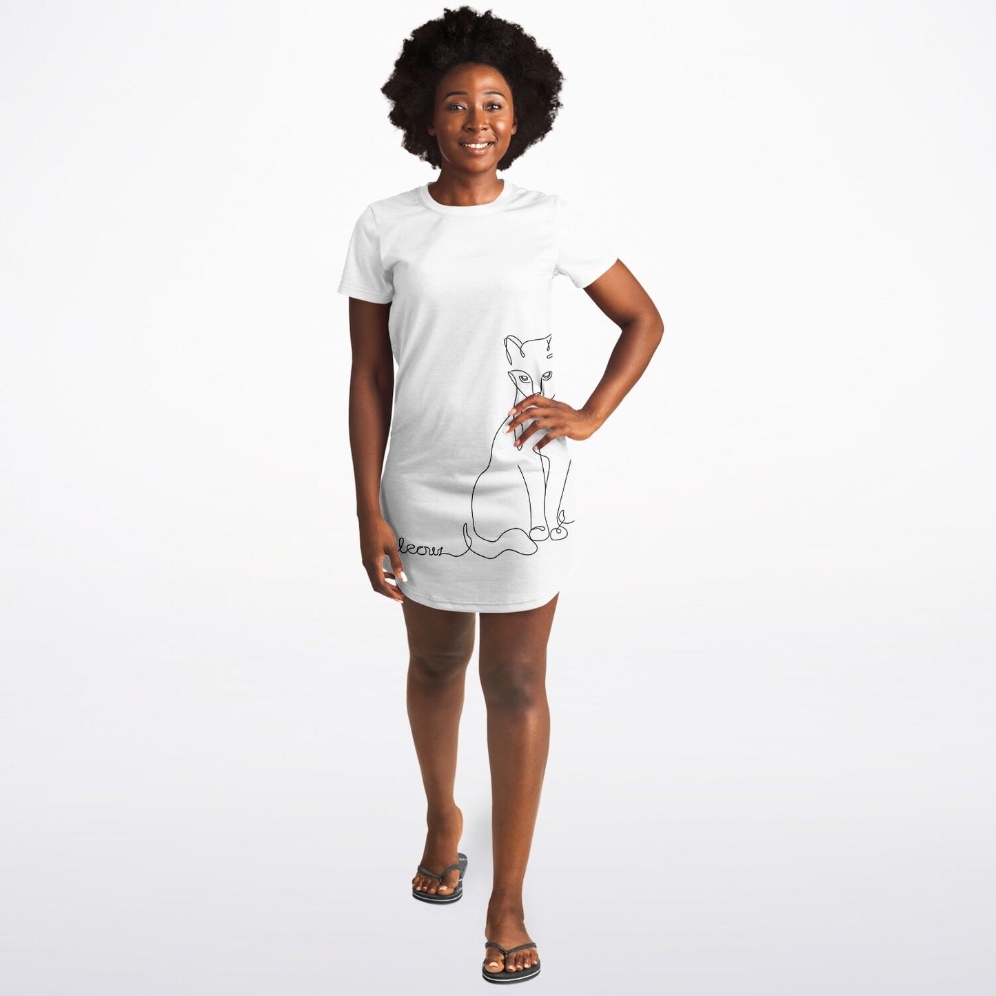 Elegant Line-Art Cat T-Shirt Dress - Stylish, Versatile, and Purr-fectly Unique