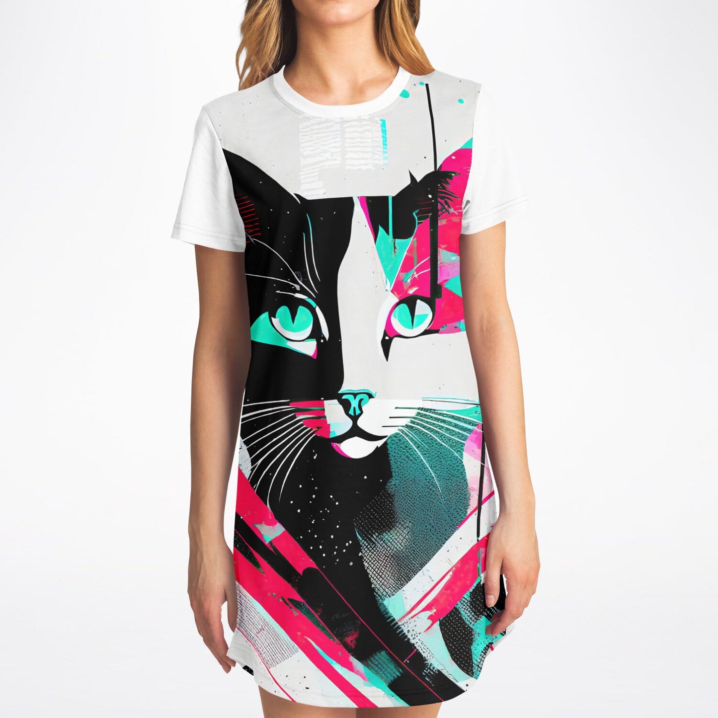 Abstract Feline T-Shirt Dress - Art Meets Comfort