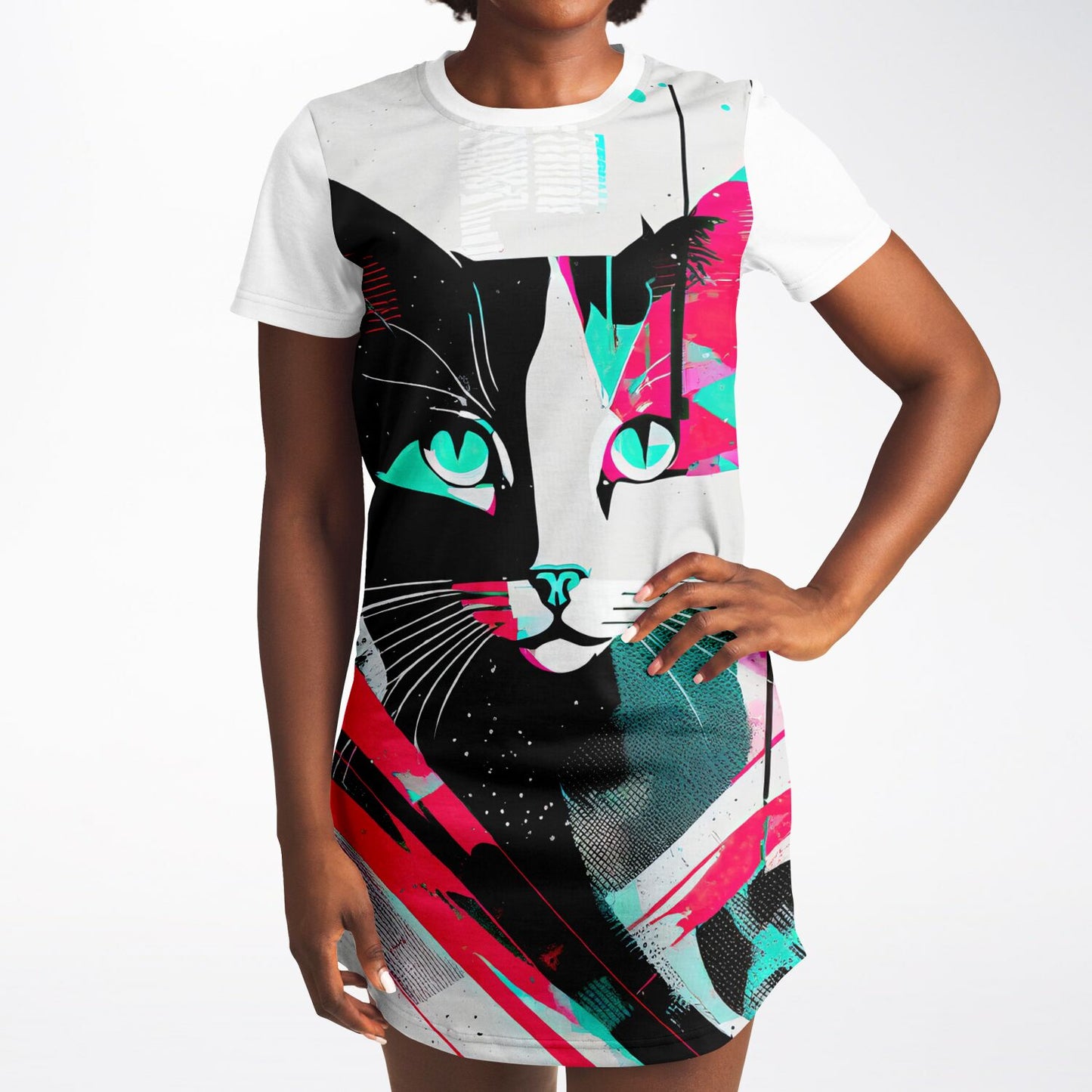 Abstract Feline T-Shirt Dress - Art Meets Comfort