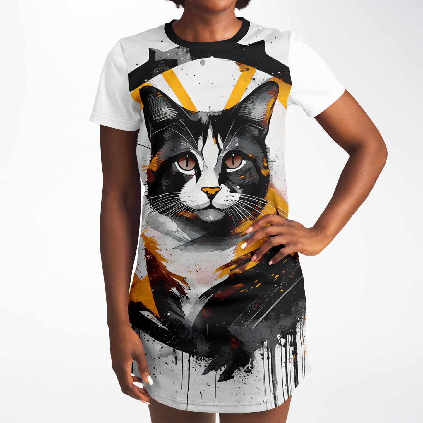 Golden Gaze T-Shirt Dress - Bold, Artistic, and Fierce