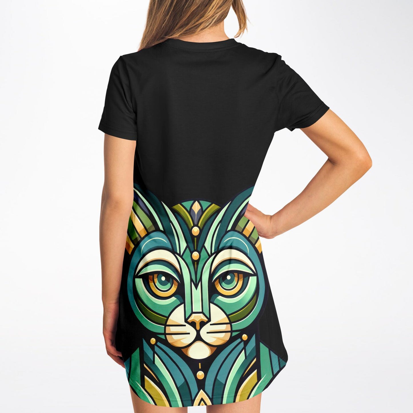 Art Deco Cat T-Shirt Dress - Chic, Comfy, and Purr-fectly Stylish