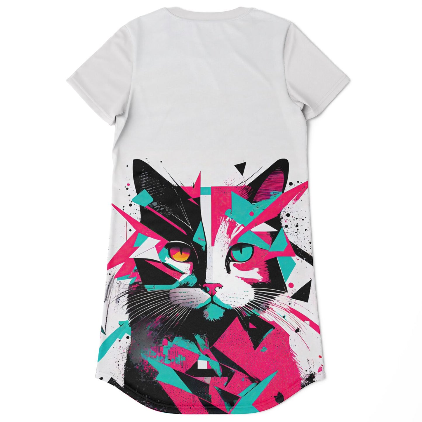 Geometric Feline T-Shirt Dress - Edgy, Vibrant, and Fierce