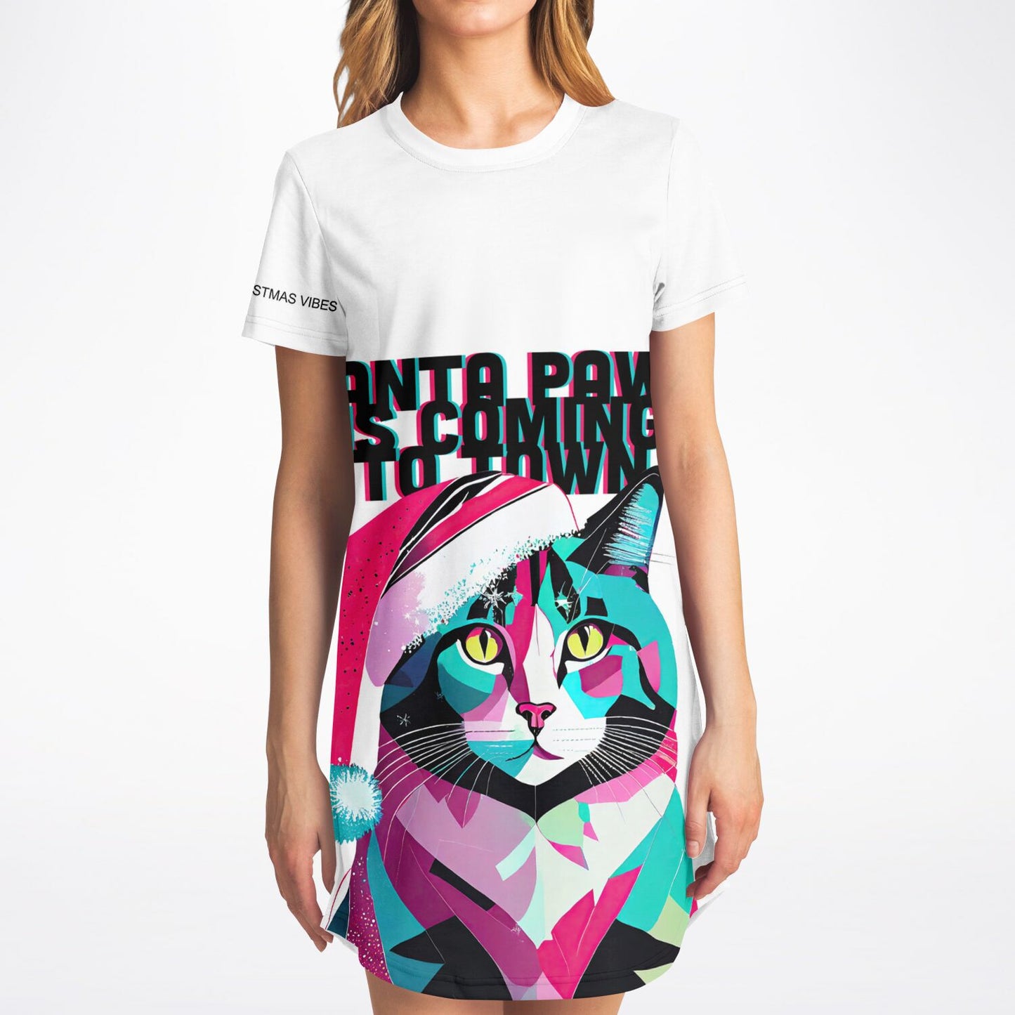 Santa Paws Holiday T-Shirt Dress: Festive, Bold, and Full of Cat-titude