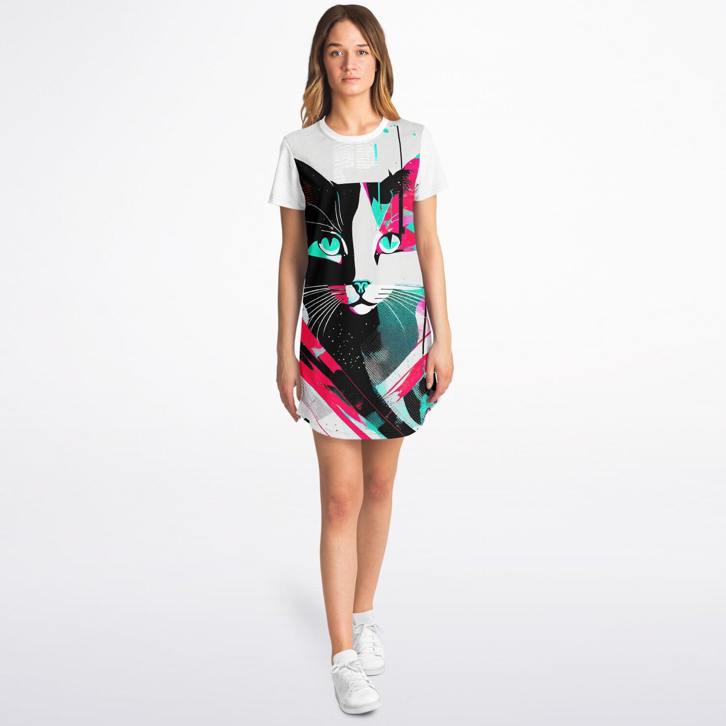 Abstract Feline T-Shirt Dress - Art Meets Comfort