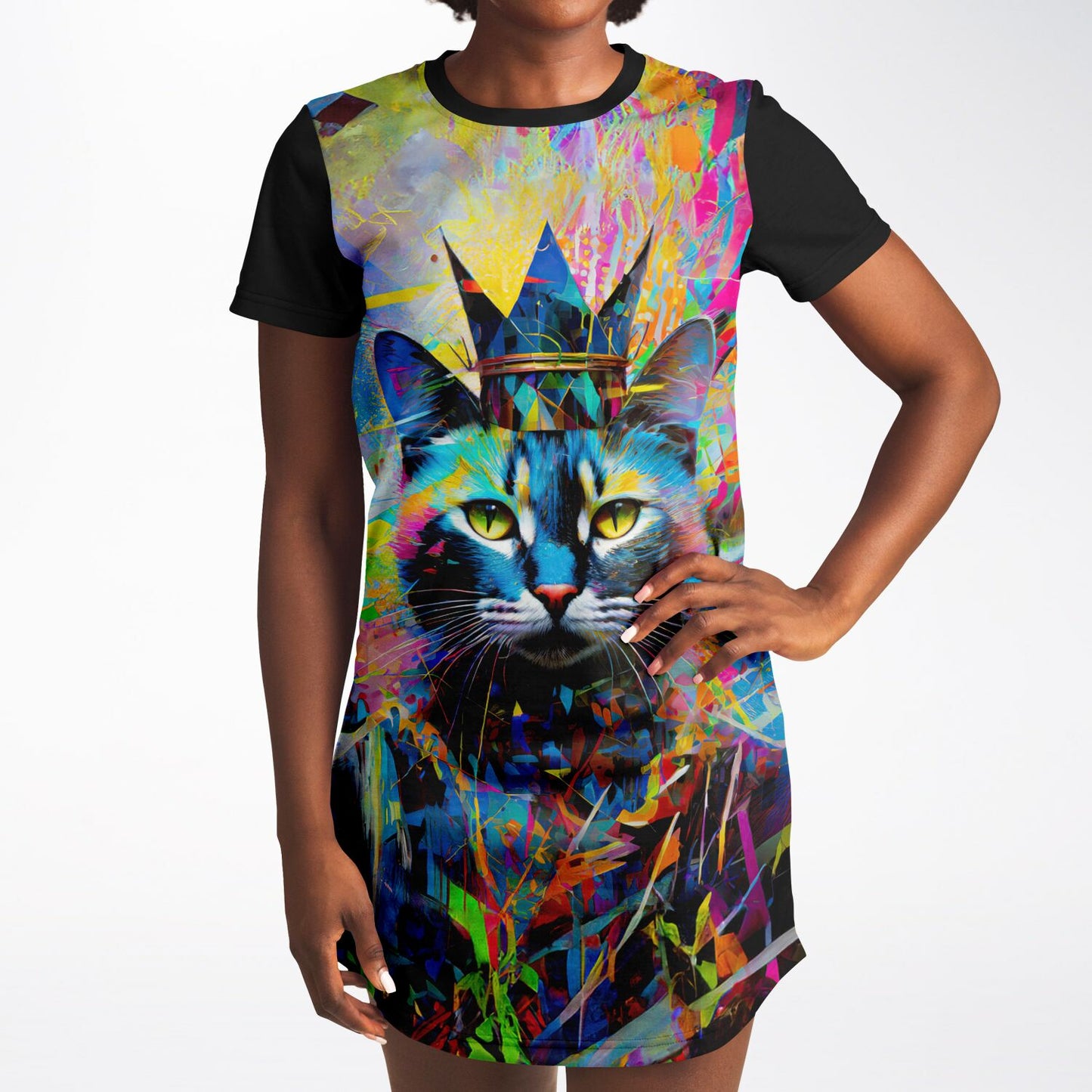 Royal Whiskers T-Shirt Dress - Vibrant and Majestic