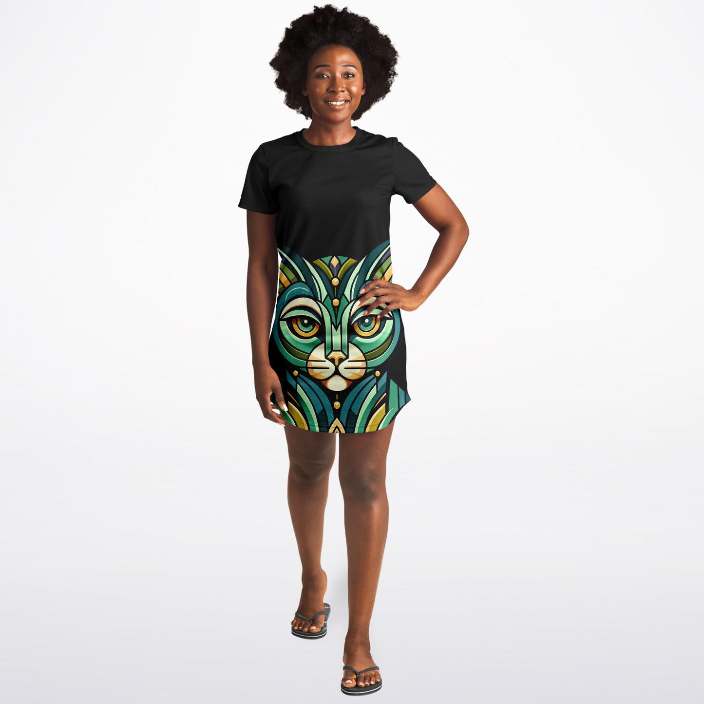 Art Deco Cat T-Shirt Dress - Chic, Comfy, and Purr-fectly Stylish