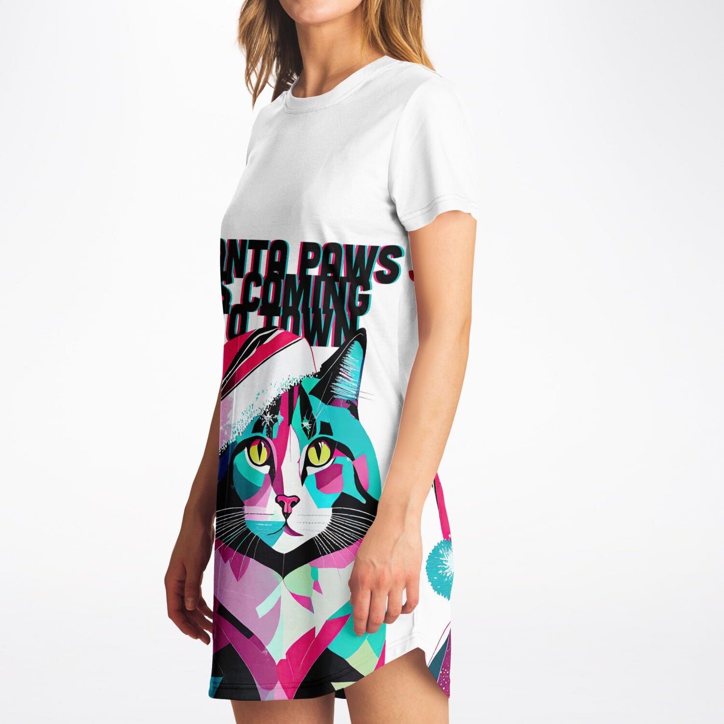 Santa Paws Holiday T-Shirt Dress: Festive, Bold, and Full of Cat-titude