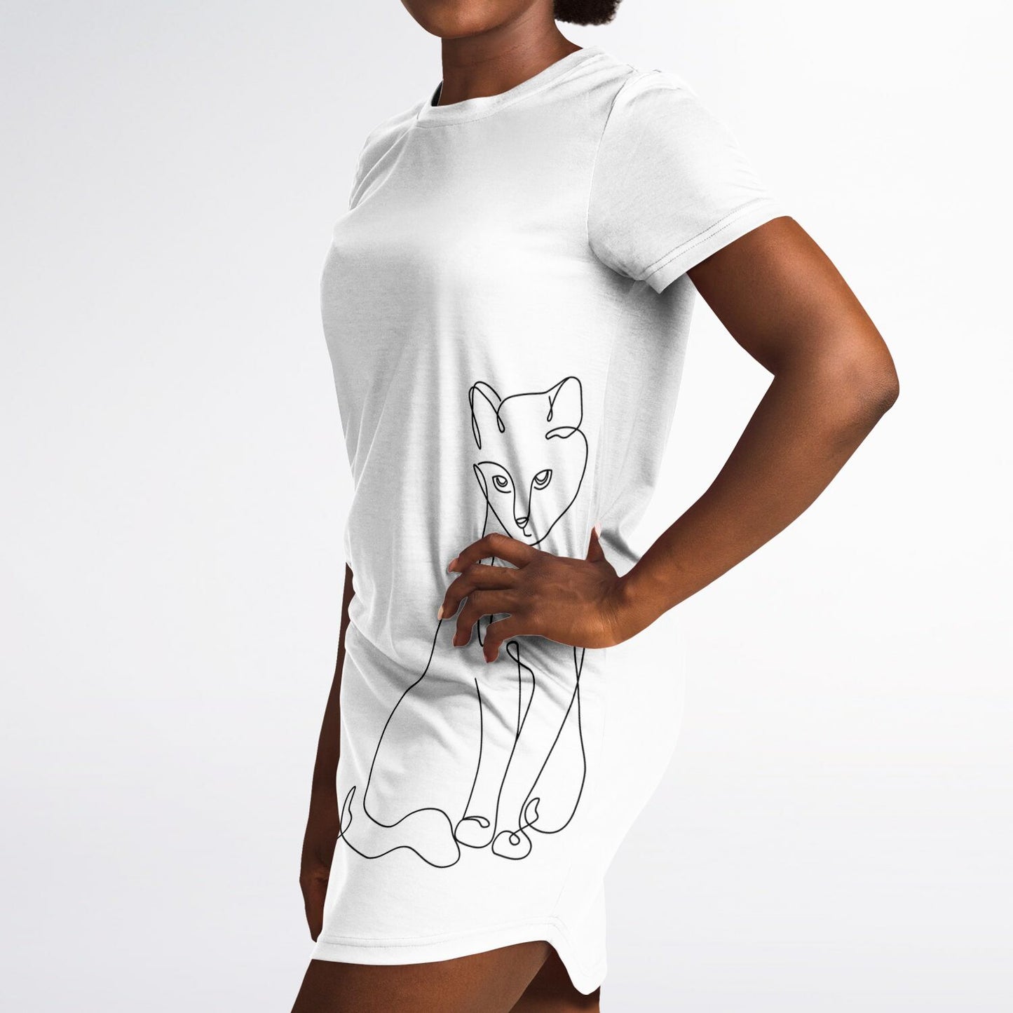 Elegant Line-Art Cat T-Shirt Dress - Stylish, Versatile, and Purr-fectly Unique