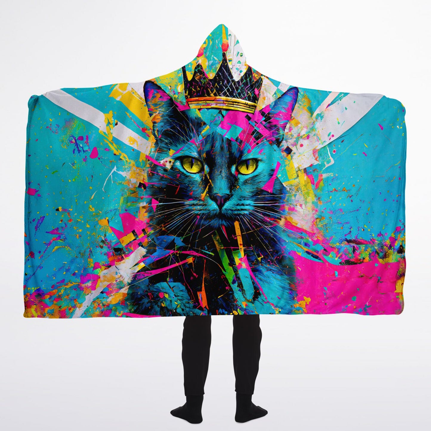 Regal Cat Hooded Fleece Blanket - Luxurious Comfort Meets Vibrant Majesty