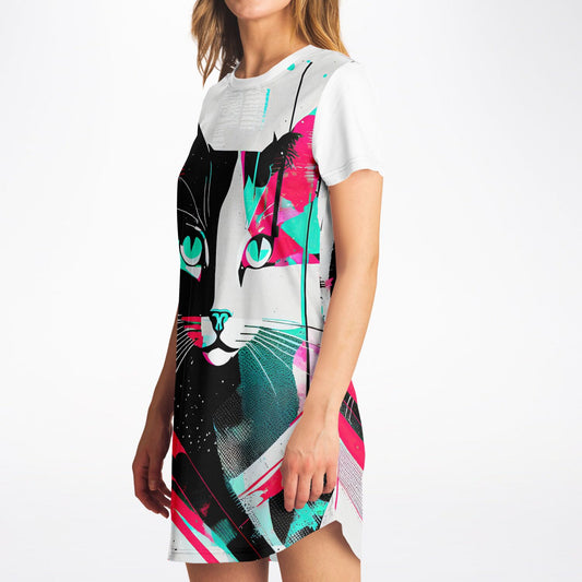 Abstract Feline T-Shirt Dress - Art Meets Comfort