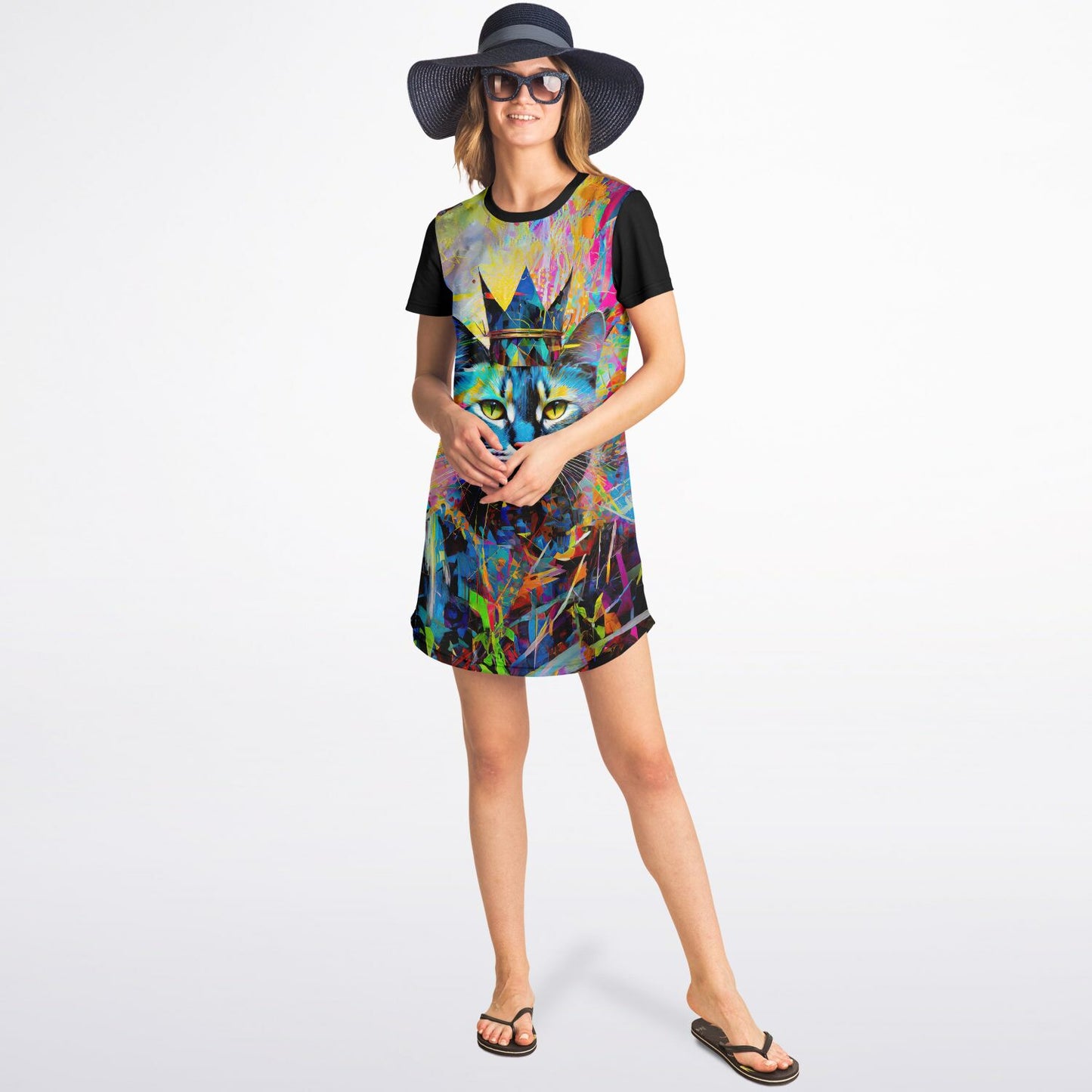 Royal Whiskers T-Shirt Dress - Vibrant and Majestic