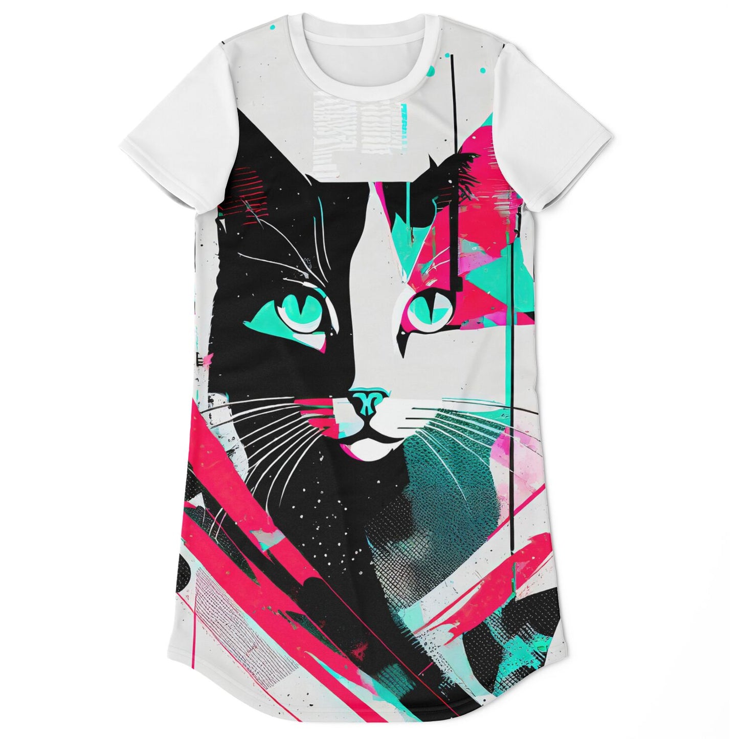 Abstract Feline T-Shirt Dress - Art Meets Comfort