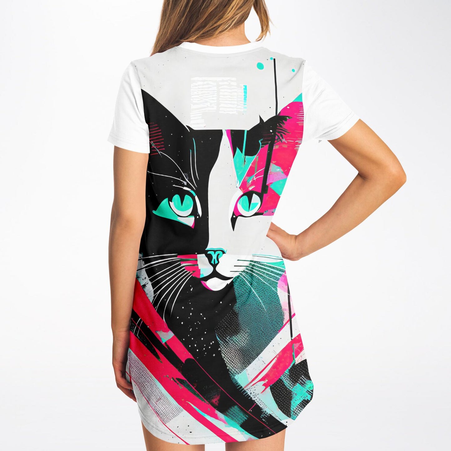 Abstract Feline T-Shirt Dress - Art Meets Comfort