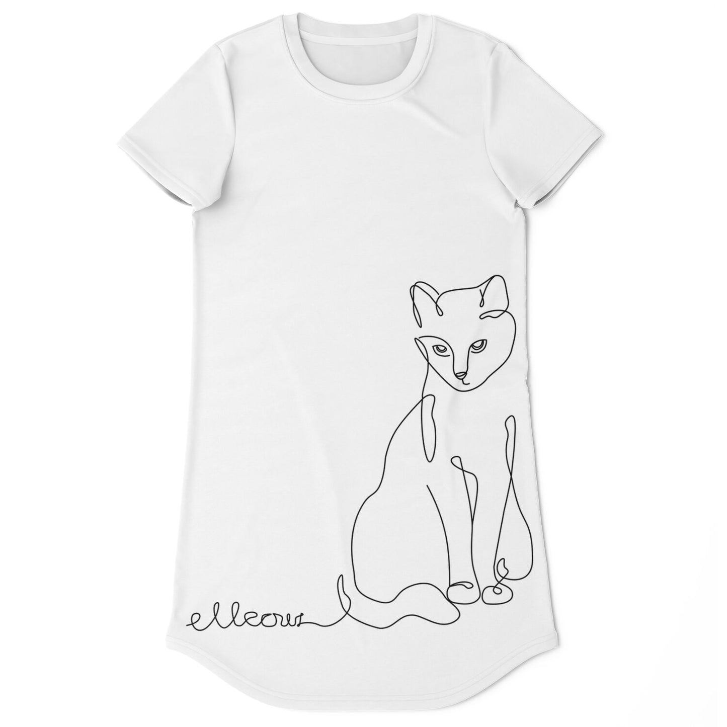 Elegant Line-Art Cat T-Shirt Dress - Stylish, Versatile, and Purr-fectly Unique