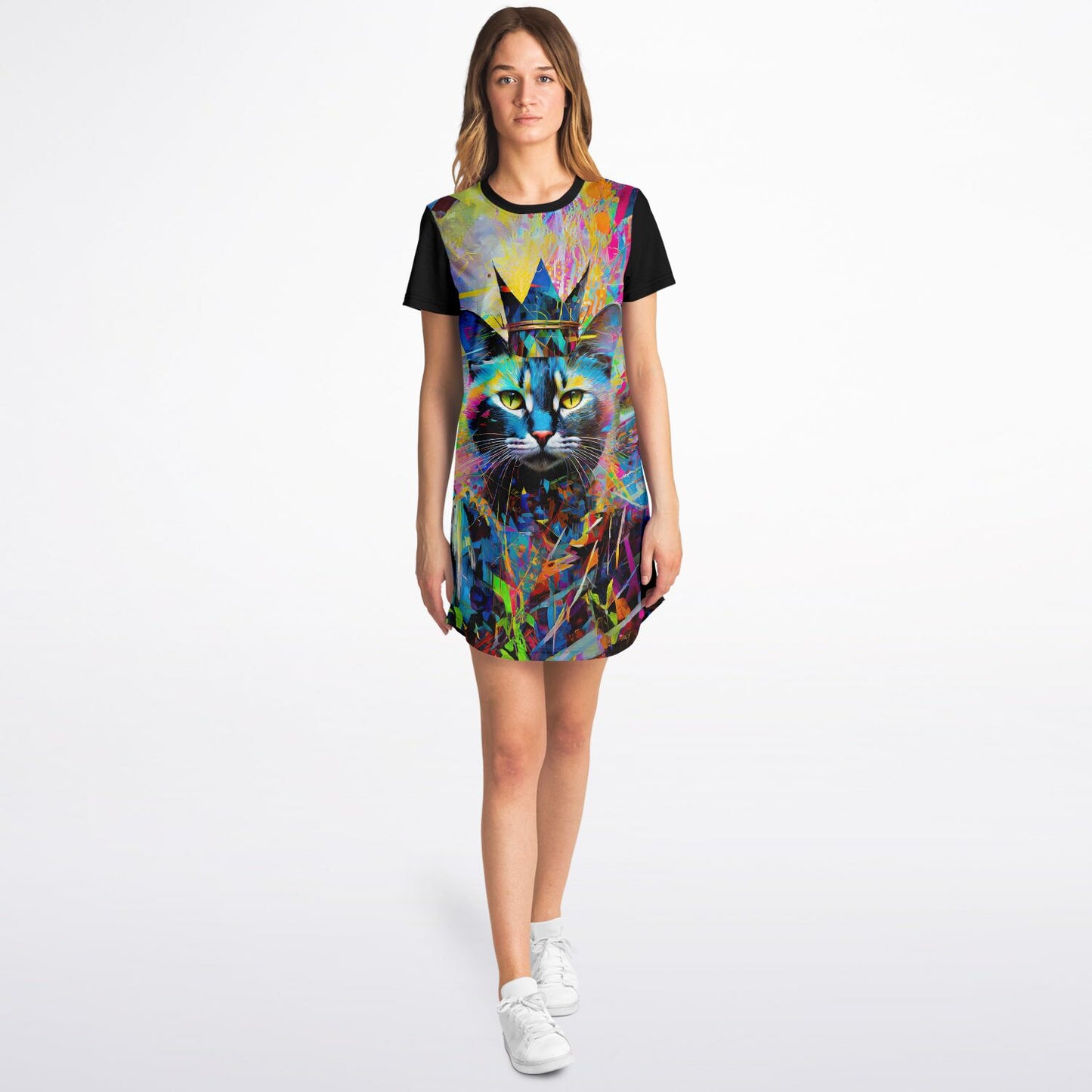 Royal Whiskers T-Shirt Dress - Vibrant and Majestic