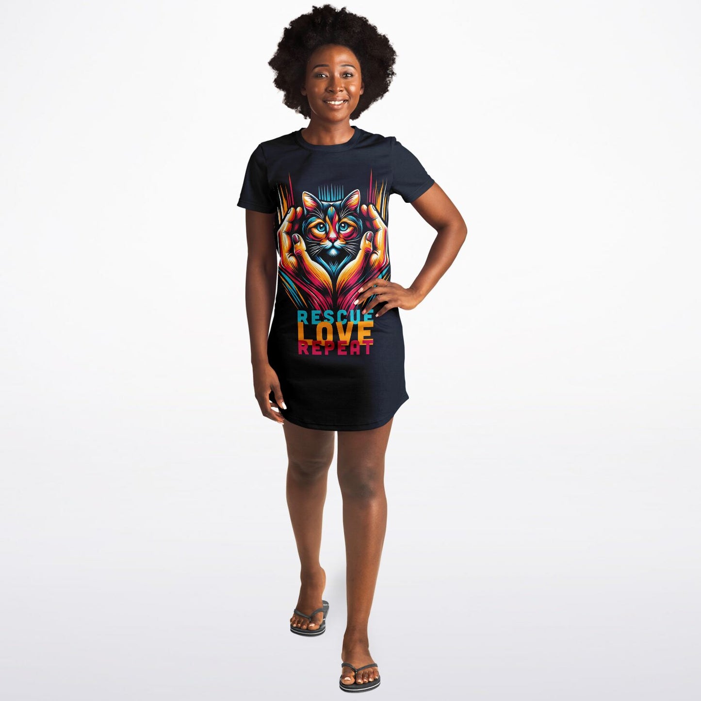 Rescue, Love, Repeat Cat T-Shirt Dress - Fashion with a Heart for Felines