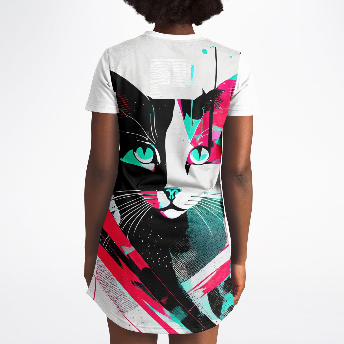 Abstract Feline T-Shirt Dress - Art Meets Comfort