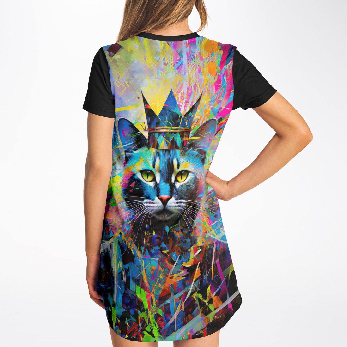 Royal Whiskers T-Shirt Dress - Vibrant and Majestic