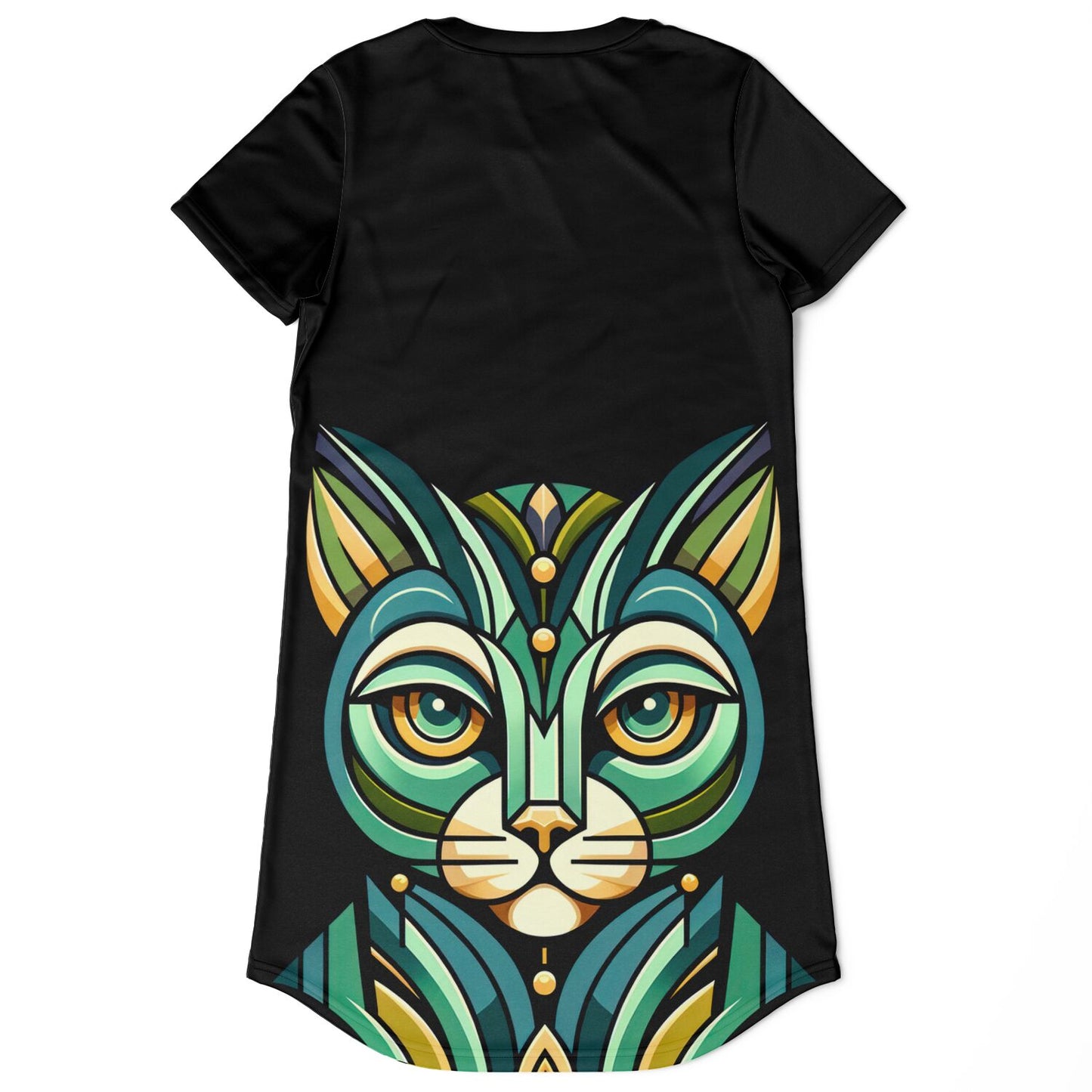 Art Deco Cat T-Shirt Dress - Chic, Comfy, and Purr-fectly Stylish