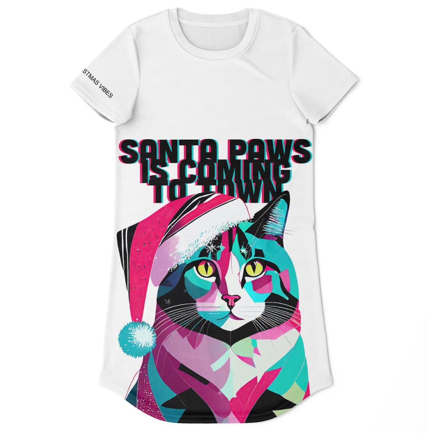 Santa Paws Holiday T-Shirt Dress: Festive, Bold, and Full of Cat-titude