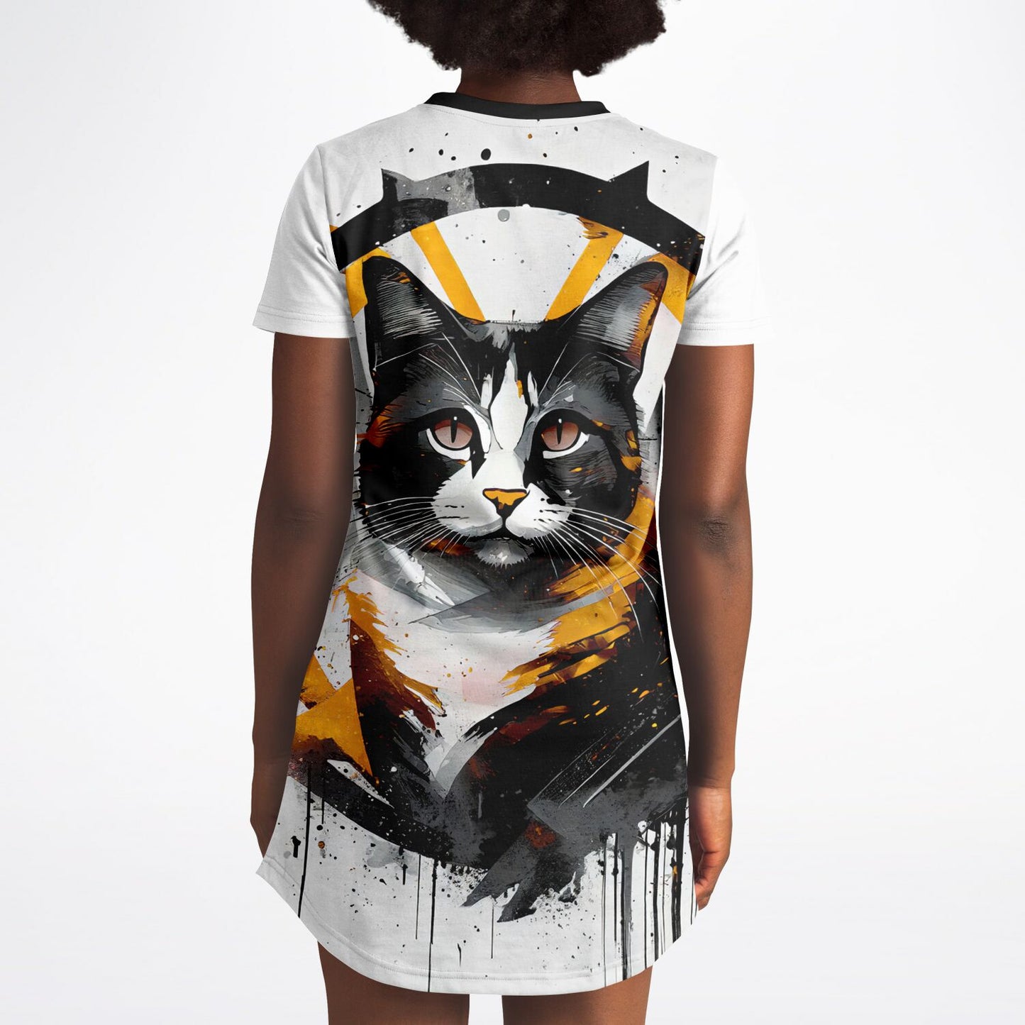 Golden Gaze T-Shirt Dress - Bold, Artistic, and Fierce