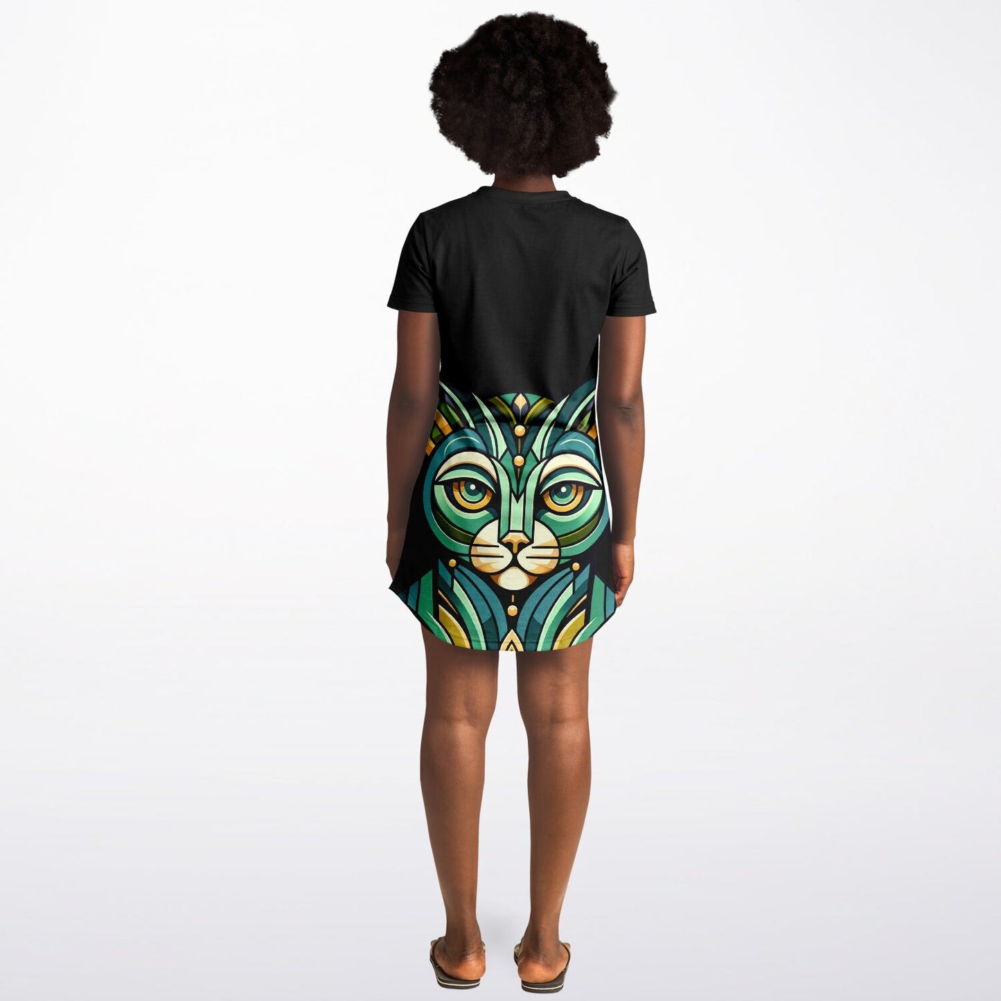 Art Deco Cat T-Shirt Dress - Chic, Comfy, and Purr-fectly Stylish