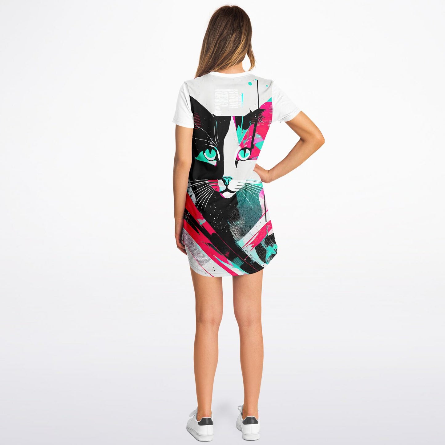 Abstract Feline T-Shirt Dress - Art Meets Comfort