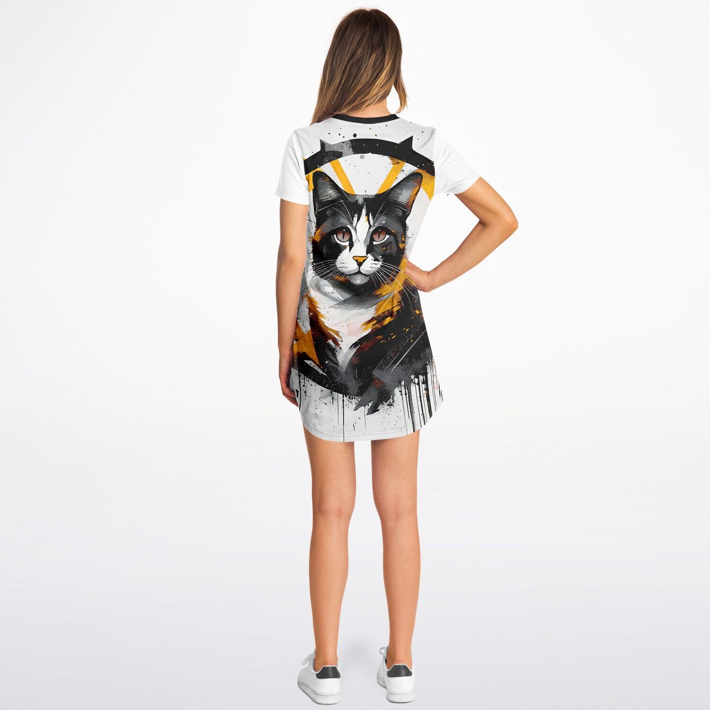 Golden Gaze T-Shirt Dress - Bold, Artistic, and Fierce