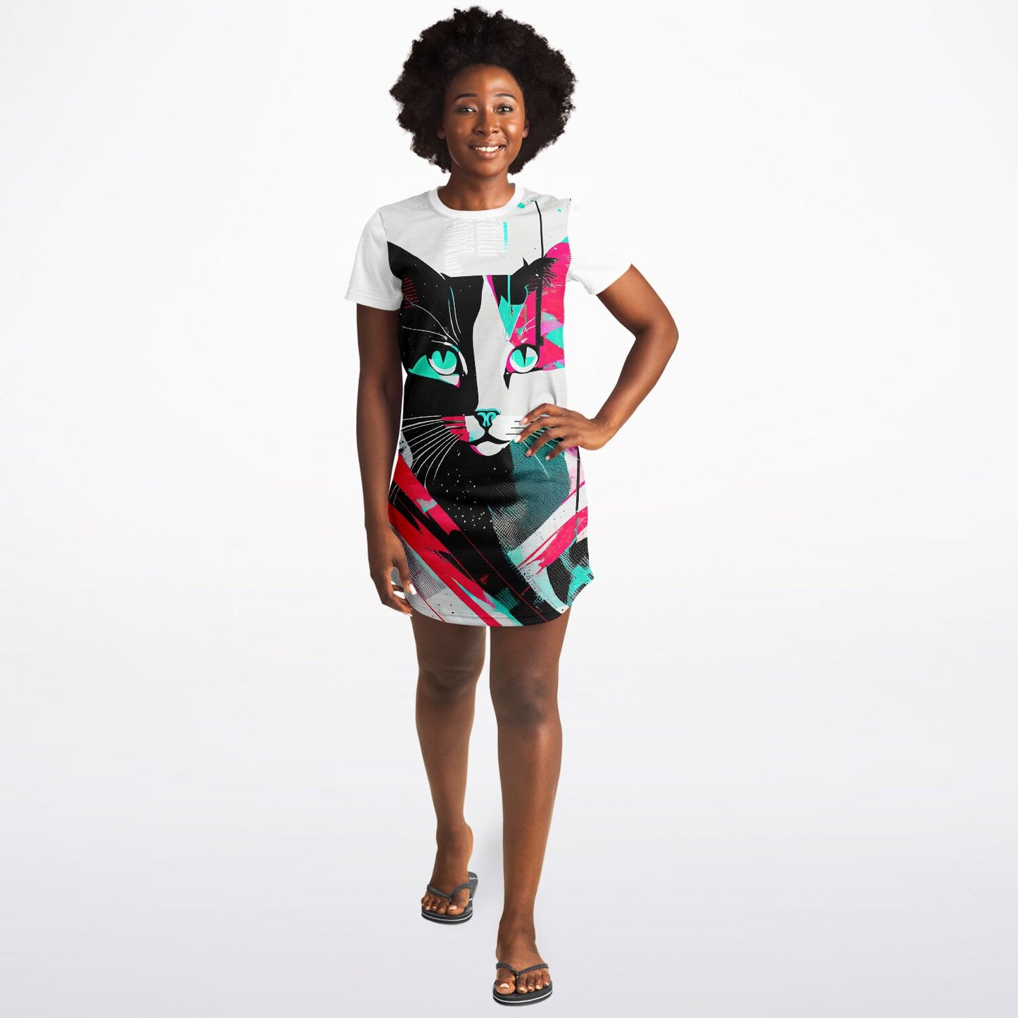 Abstract Feline T-Shirt Dress - Art Meets Comfort