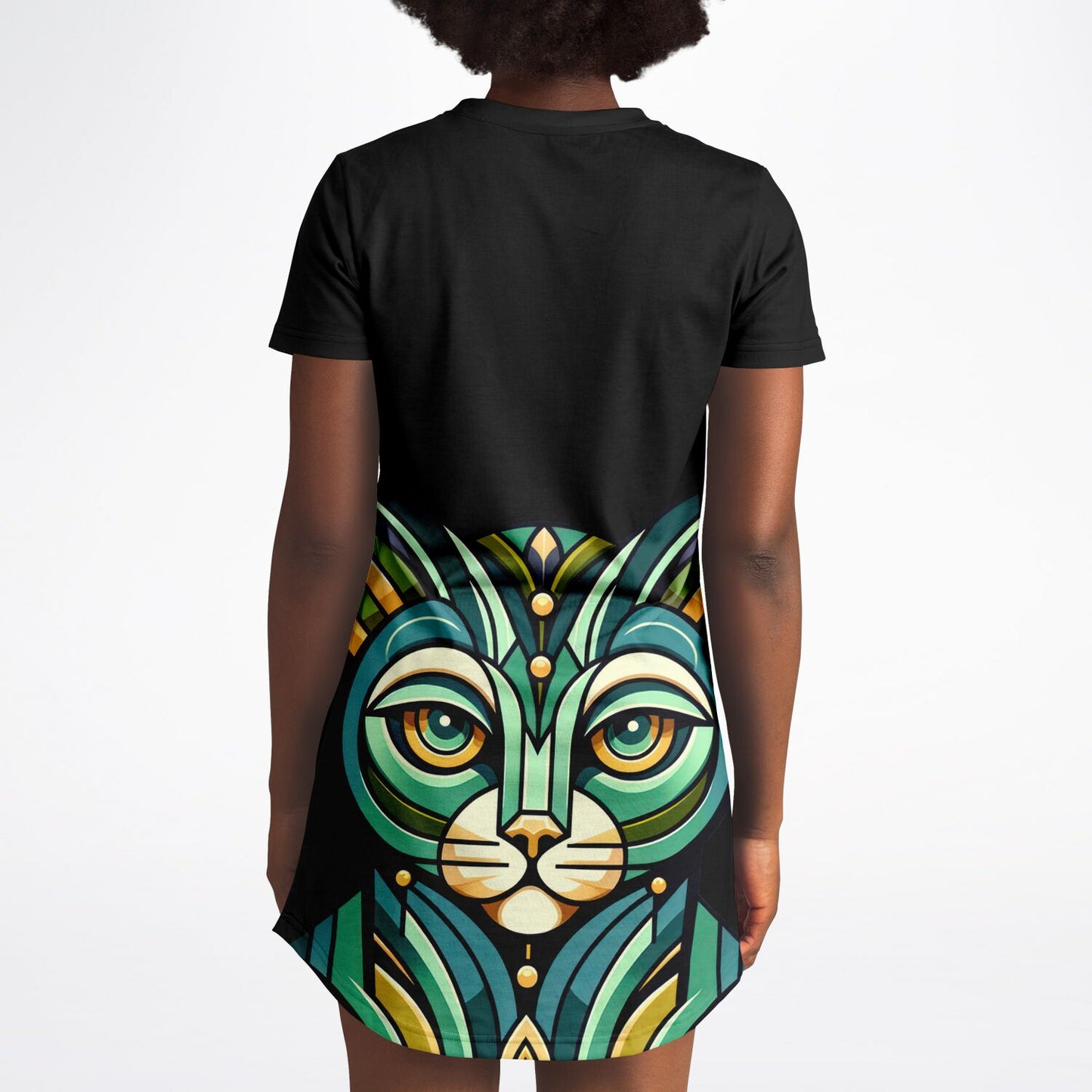 Art Deco Cat T-Shirt Dress - Chic, Comfy, and Purr-fectly Stylish