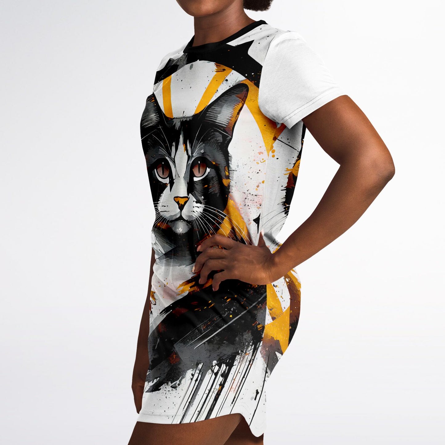 Golden Gaze T-Shirt Dress - Bold, Artistic, and Fierce