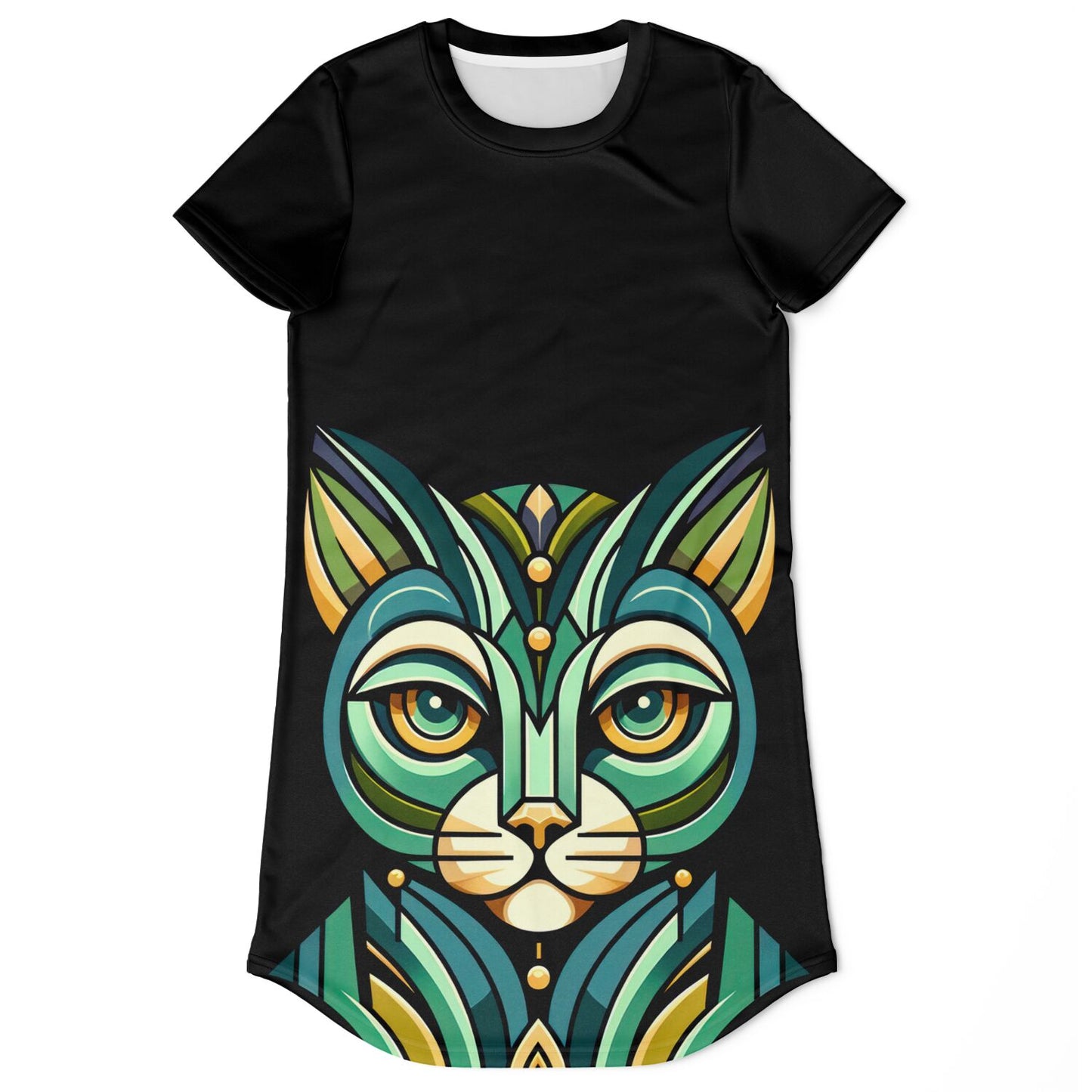 Art Deco Cat T-Shirt Dress - Chic, Comfy, and Purr-fectly Stylish