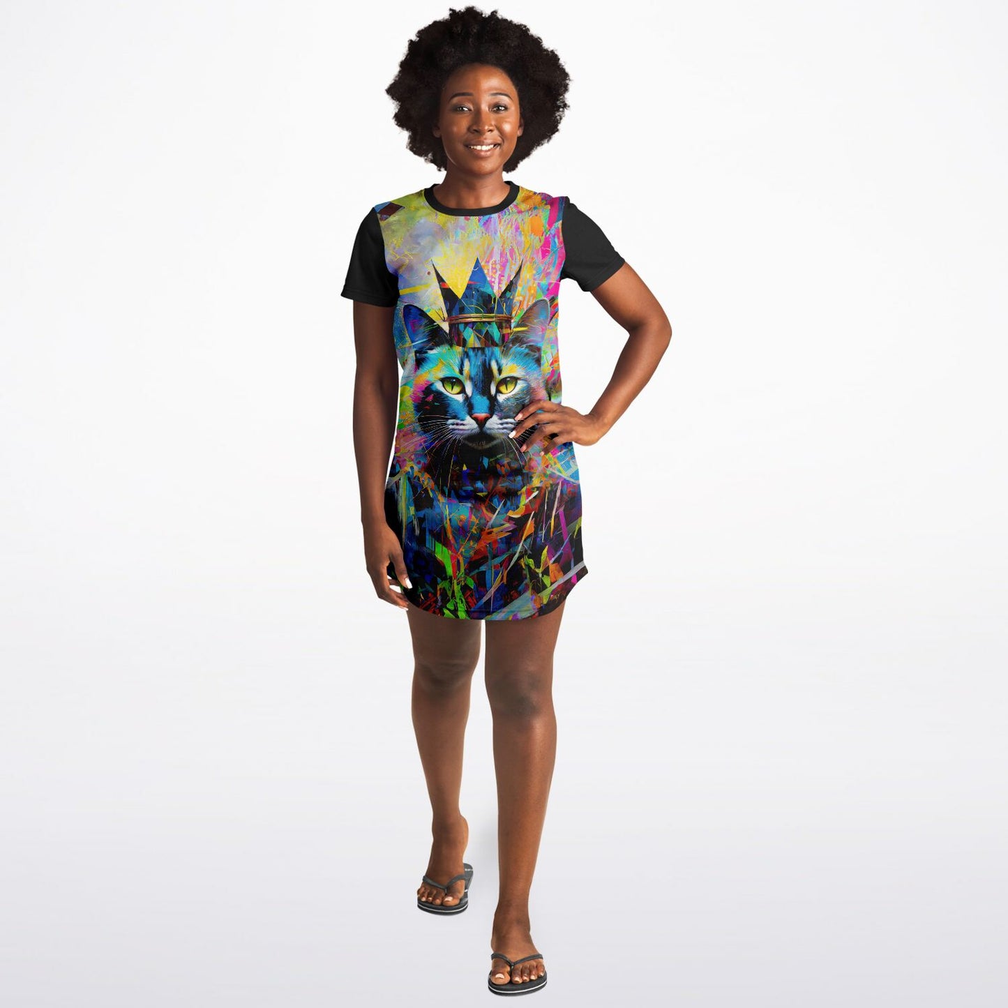 Royal Whiskers T-Shirt Dress - Vibrant and Majestic