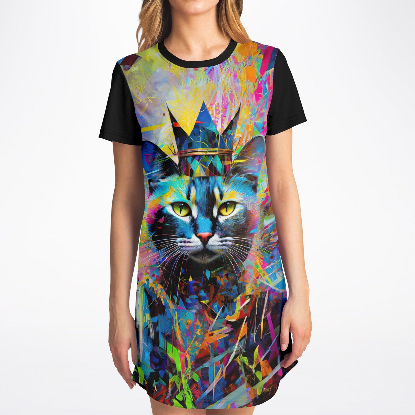 Royal Whiskers T-Shirt Dress - Vibrant and Majestic