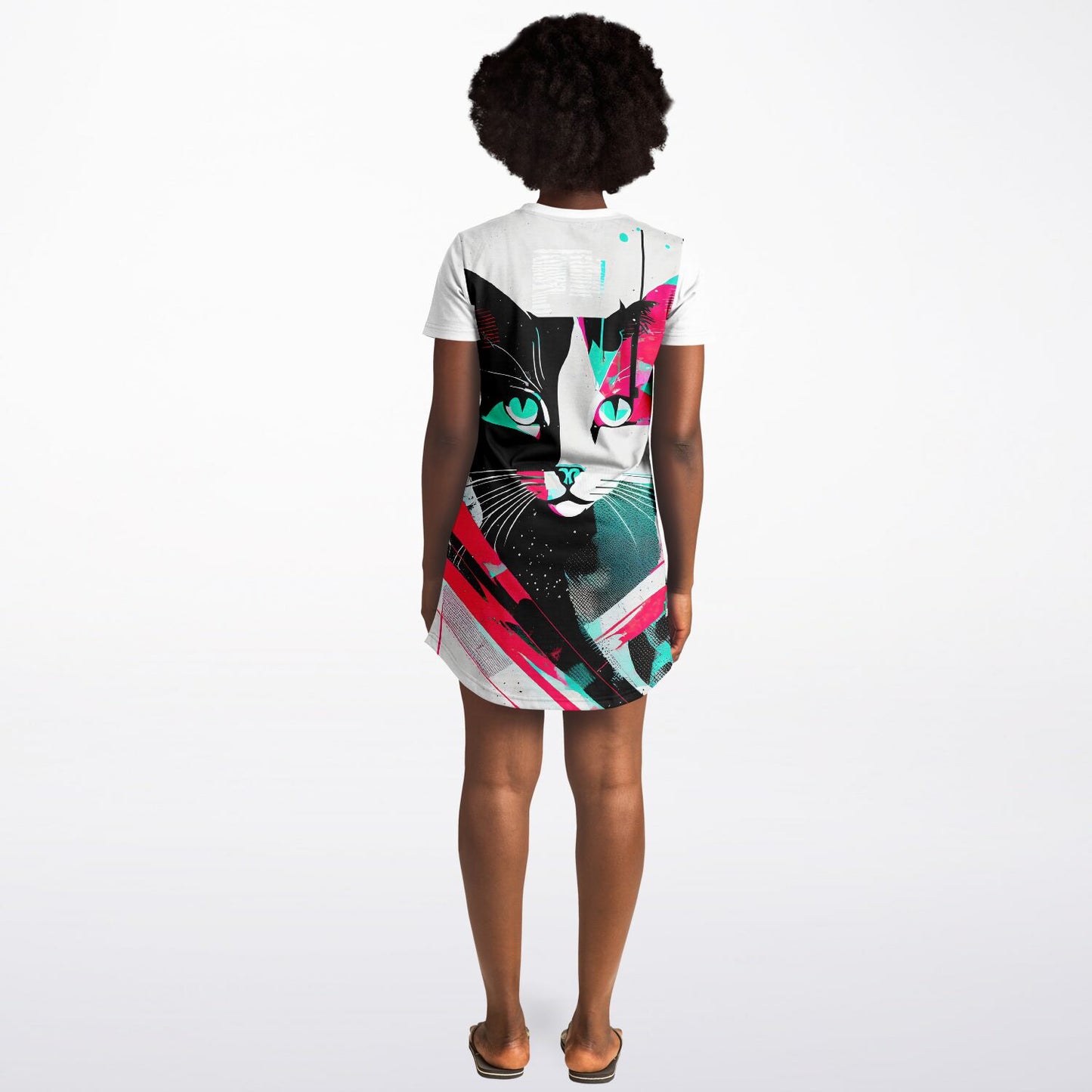 Abstract Feline T-Shirt Dress - Art Meets Comfort