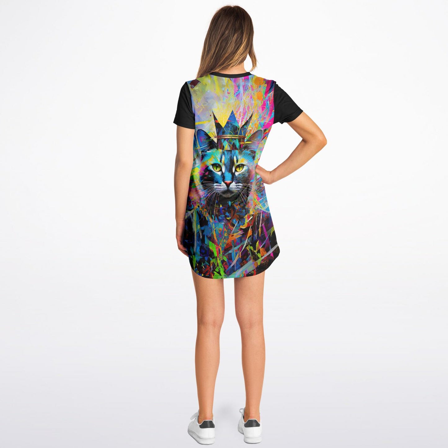 Royal Whiskers T-Shirt Dress - Vibrant and Majestic