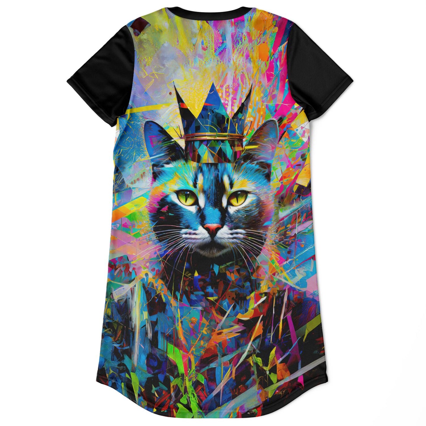 Royal Whiskers T-Shirt Dress - Vibrant and Majestic