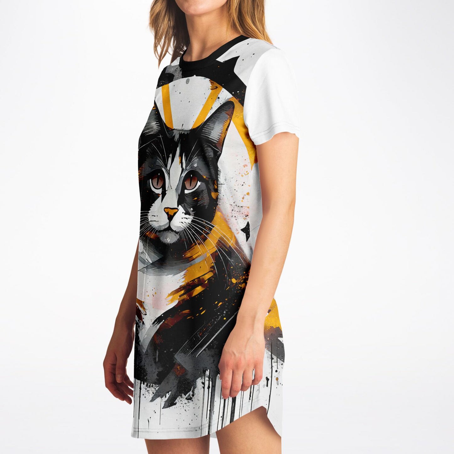 Golden Gaze T-Shirt Dress - Bold, Artistic, and Fierce