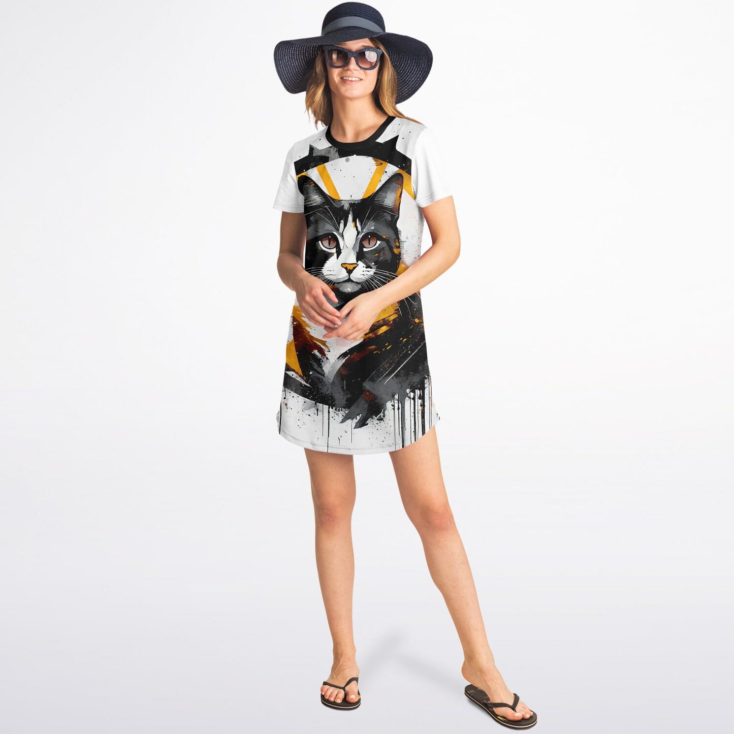 Golden Gaze T-Shirt Dress - Bold, Artistic, and Fierce