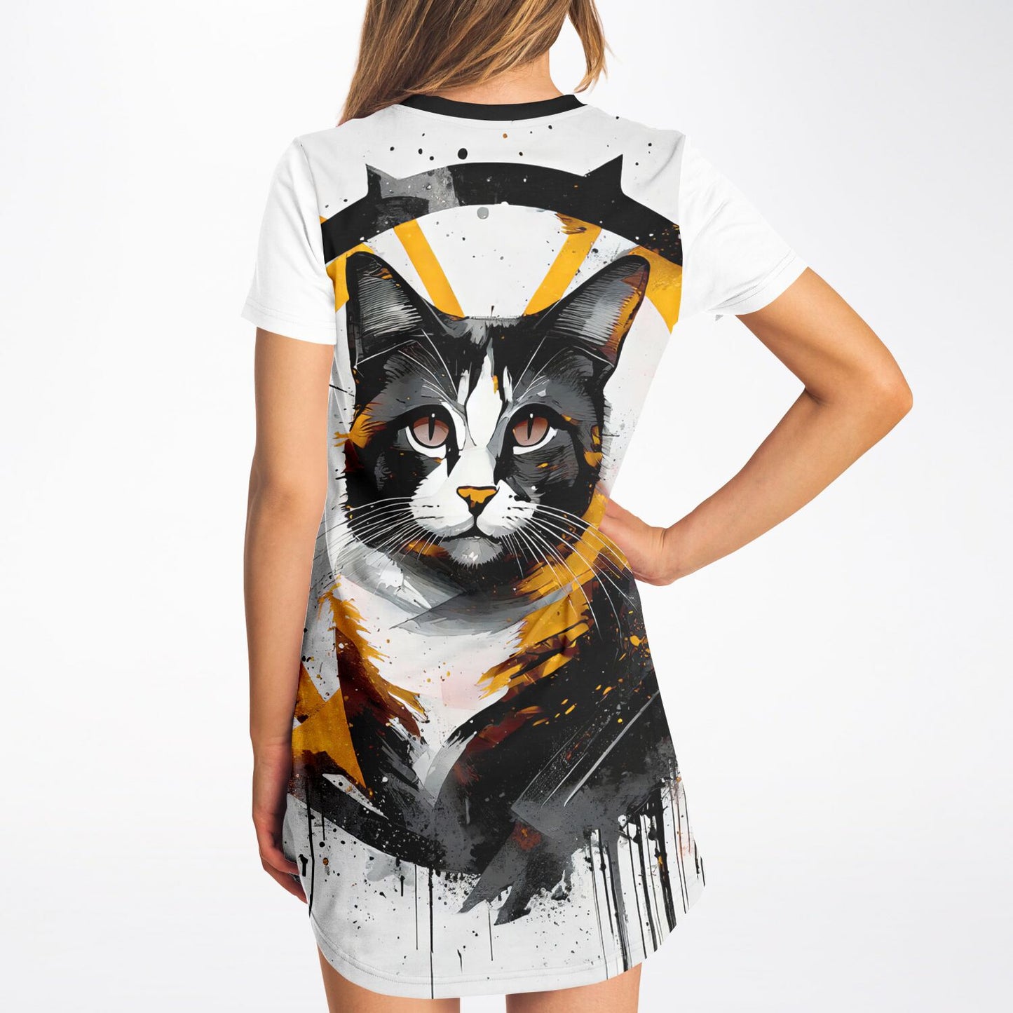 Golden Gaze T-Shirt Dress - Bold, Artistic, and Fierce