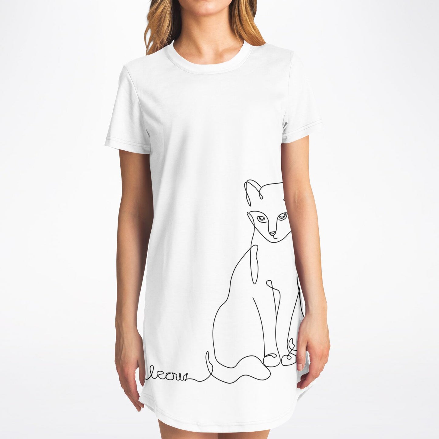 Elegant Line-Art Cat T-Shirt Dress - Stylish, Versatile, and Purr-fectly Unique