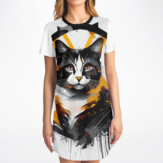 Golden Gaze T-Shirt Dress - Bold, Artistic, and Fierce