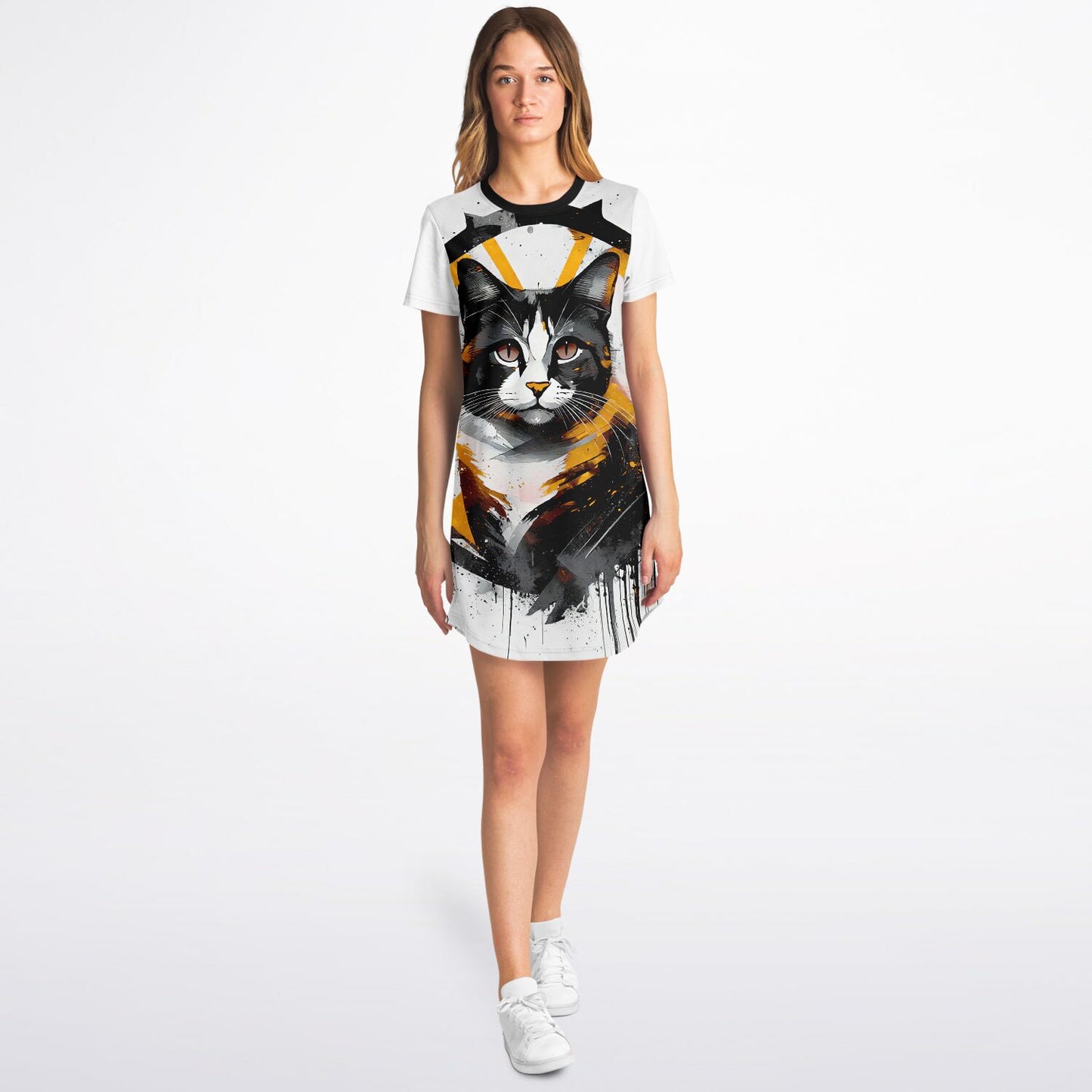 Golden Gaze T-Shirt Dress - Bold, Artistic, and Fierce