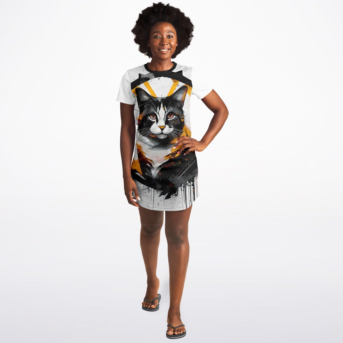 Golden Gaze T-Shirt Dress - Bold, Artistic, and Fierce