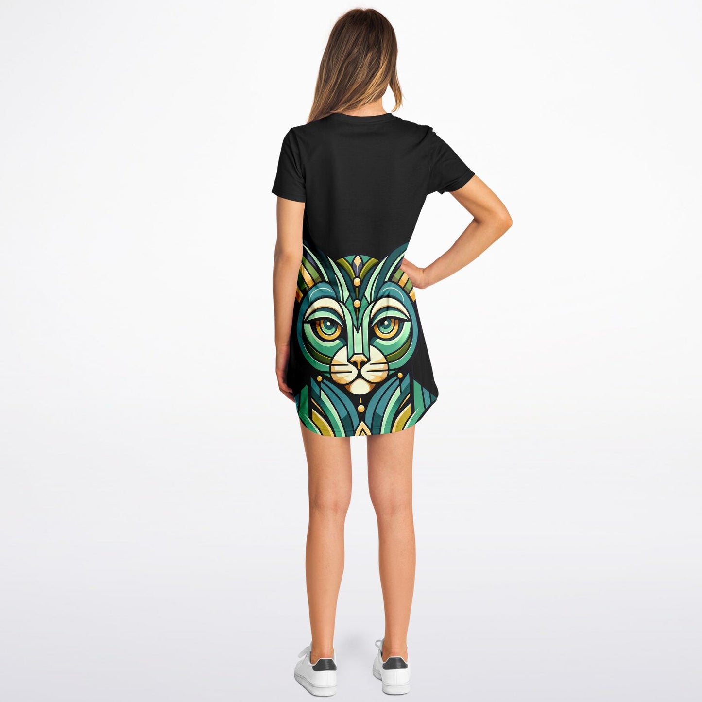 Art Deco Cat T-Shirt Dress - Chic, Comfy, and Purr-fectly Stylish