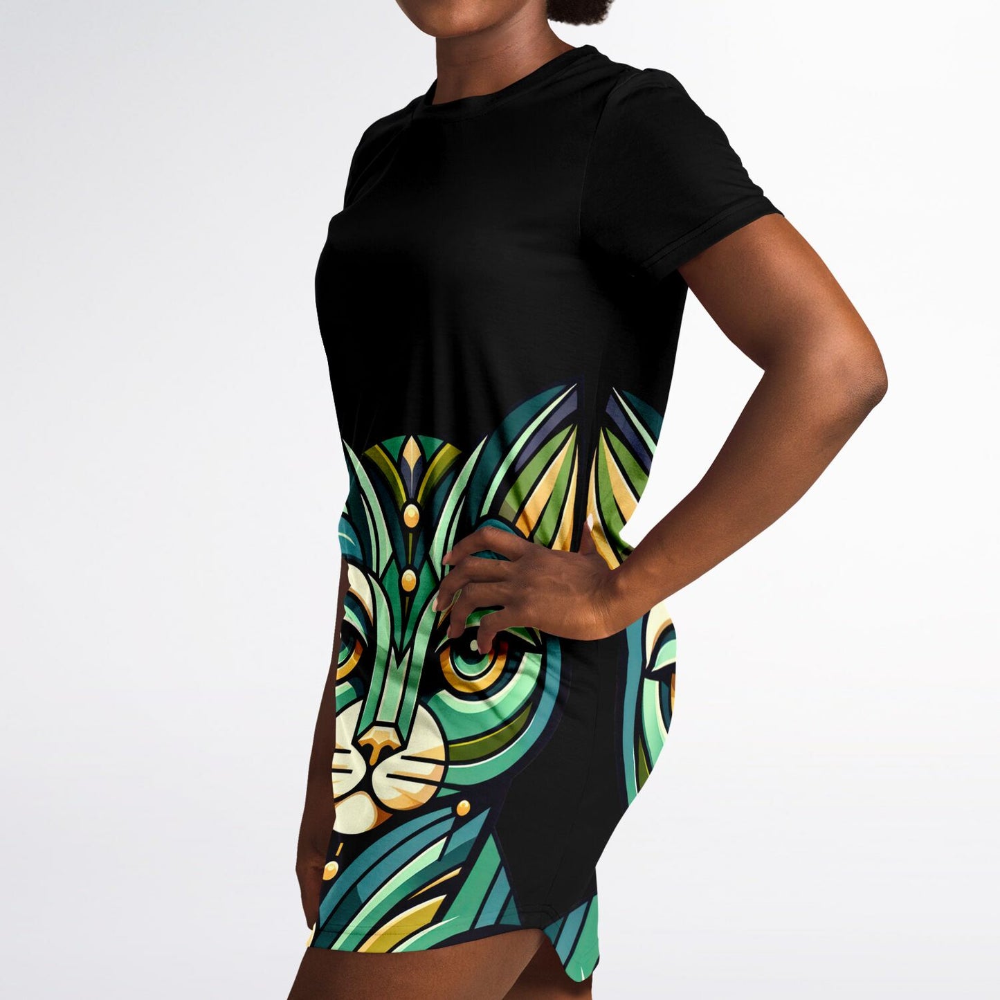 Art Deco Cat T-Shirt Dress - Chic, Comfy, and Purr-fectly Stylish