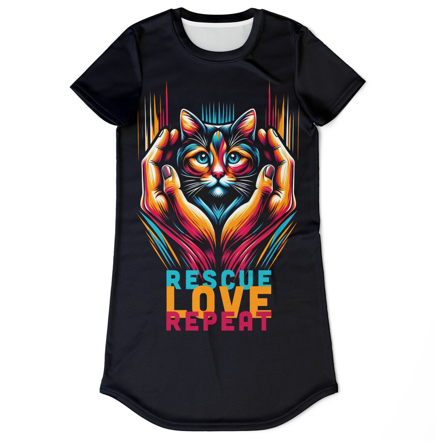 Rescue, Love, Repeat Cat T-Shirt Dress - Fashion with a Heart for Felines