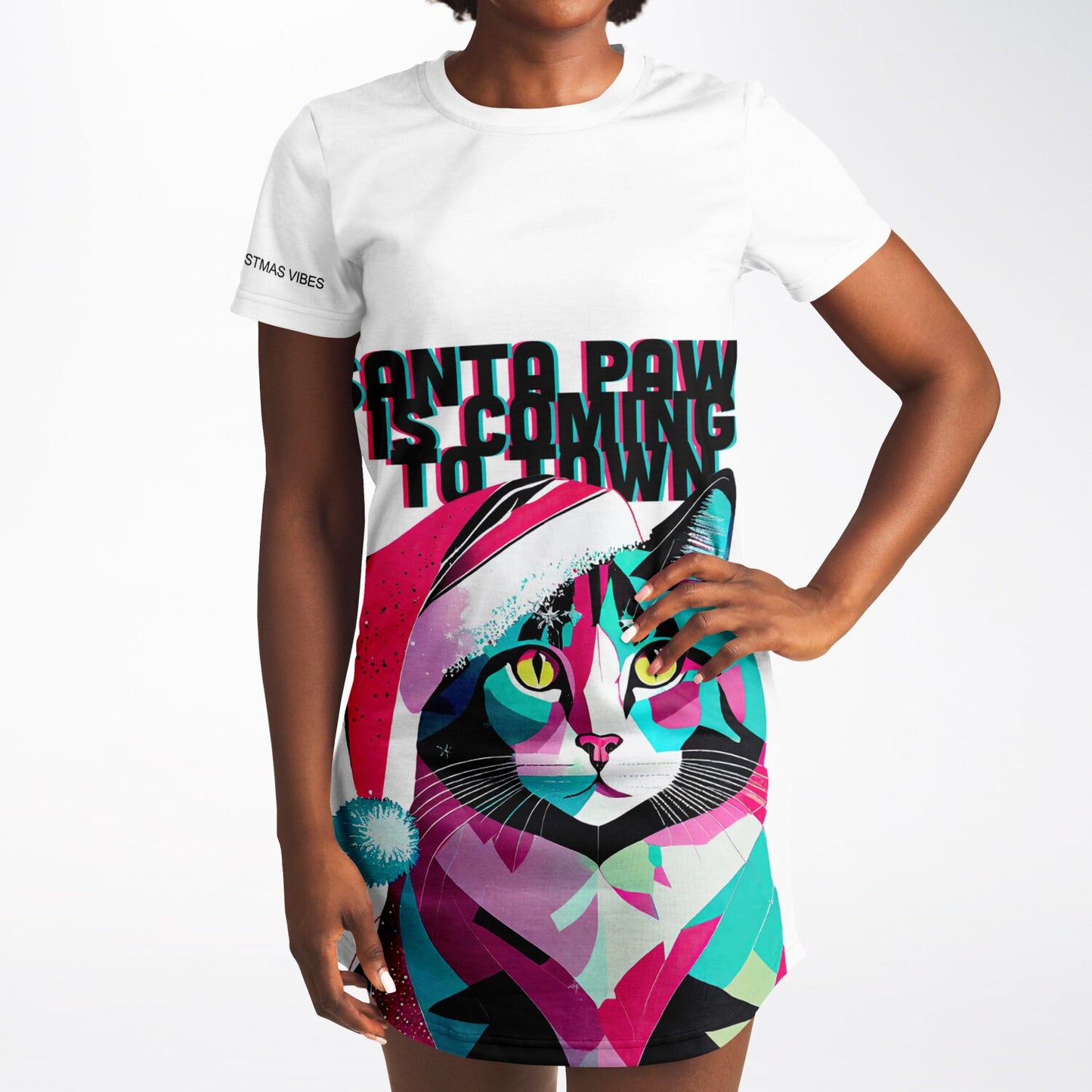 Santa Paws Holiday T-Shirt Dress: Festive, Bold, and Full of Cat-titude